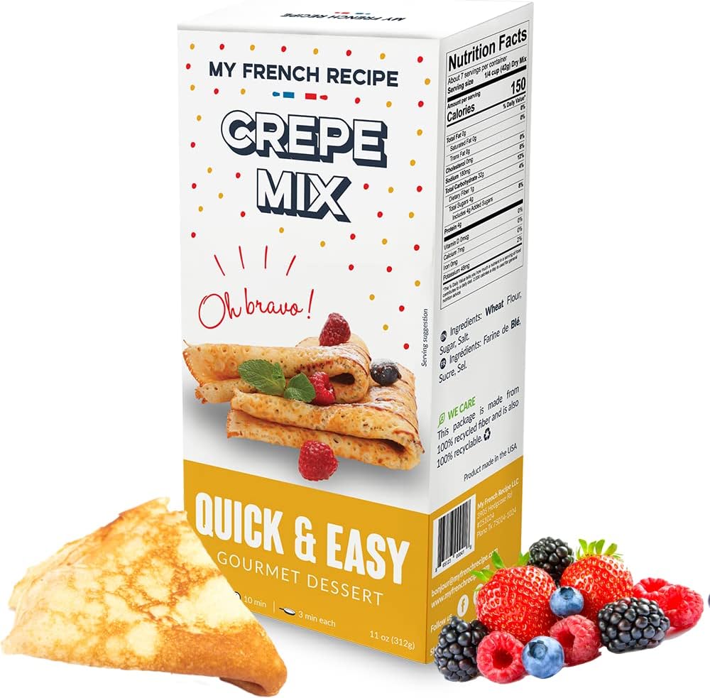 My French Recipe Crepes Mix - Quick  Easy Baking Mixes - To Make Crepe Mix French Style - Traditional  Authentic French Food - Makes 15 Crepes - Gourmet Ingredients Only. Works for Crepe Cake, Rainbow Crepe Cake, Strawberry Crepes